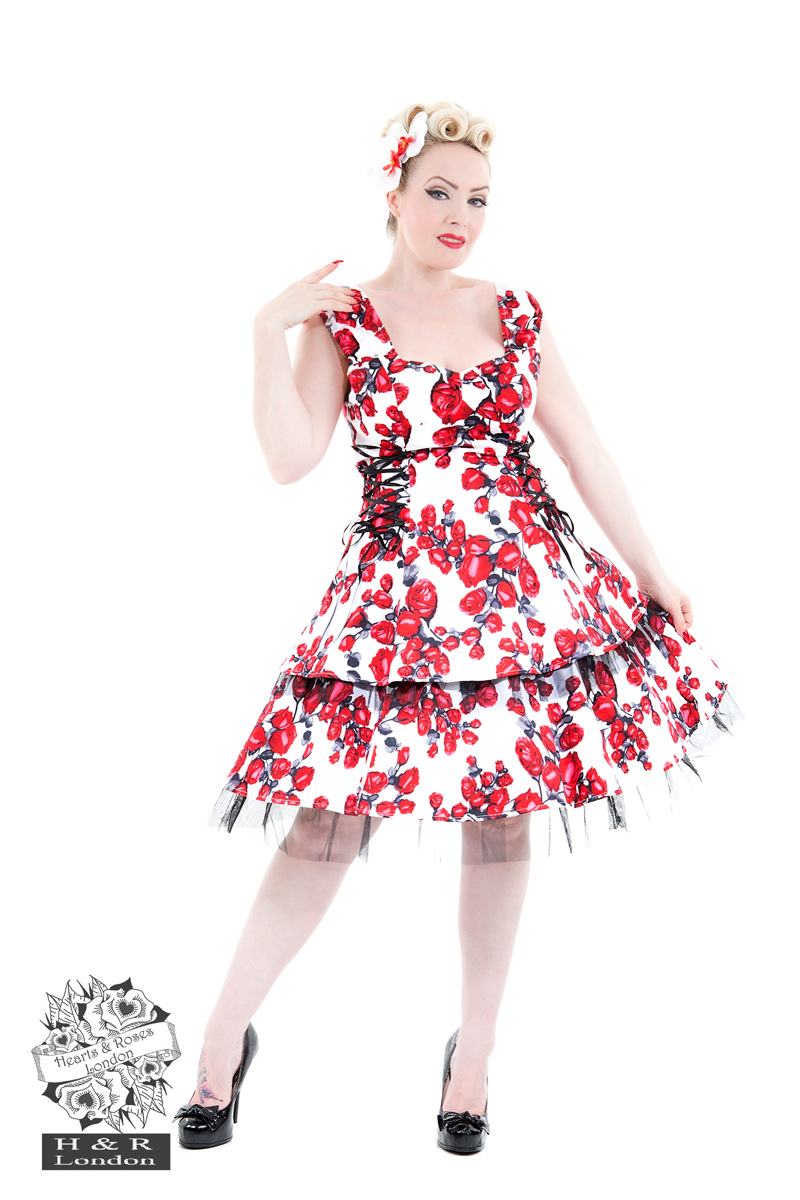 White Sorrento Red Rose Tea Dress